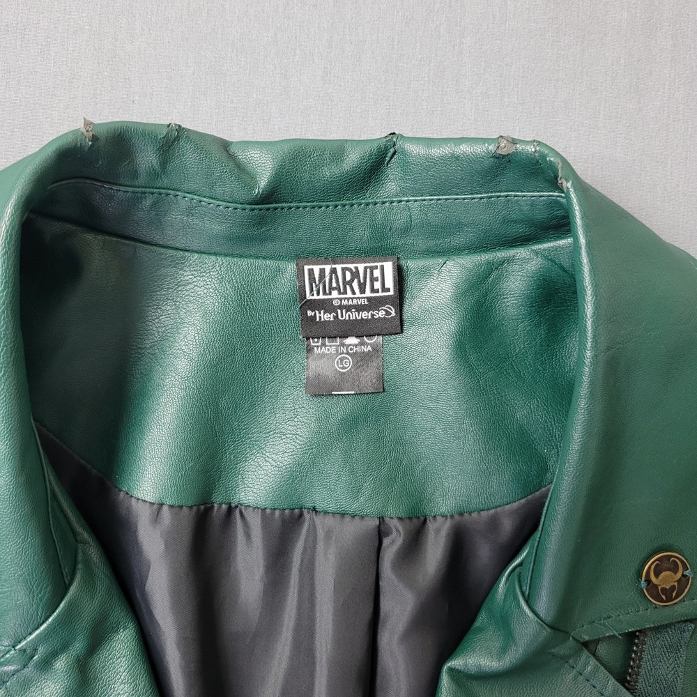 Marvel Her Universe Loki Green Faux Leather Studded Moto Jacket Large LG - Picture 9 of 16